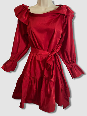 $396 Zac Posen Women's Red Off-The-Shoulder Self-Tie Mini Dress Size 4