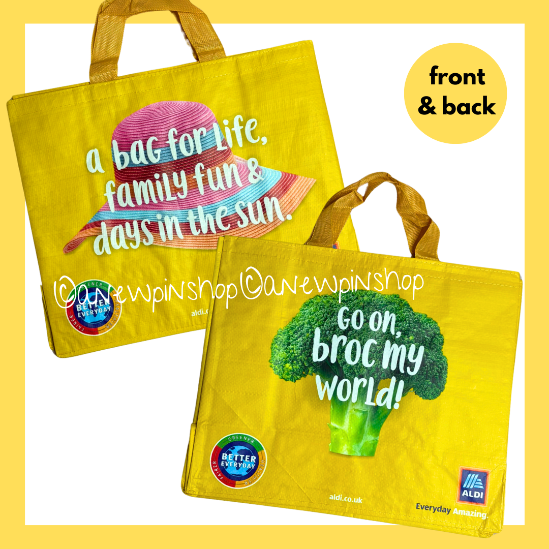ALDI Shopping Bags LARGE x2 Yellow Mix Tote Shopper Foldable
