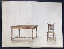 Magnifique Tableau Peinture Aquarelle Projet Fauteuils Table Chaise Napoléon III