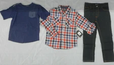 Boys English Laundry $59 L.S. Flannel Shirt, S.S. T-Shirt & Jeans 3PC Set Sz 4-6