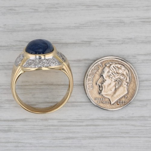 Ovalado Cabujón Zafiro Azul Anillo Diamante Halo 18k Oro Amarillo Talla 6.75-7 - Imagen 7 de 10
