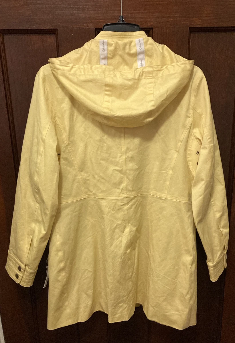Calvin Klein Zip Front Trench Coat Jacket Hooded Yellow Lined 12P