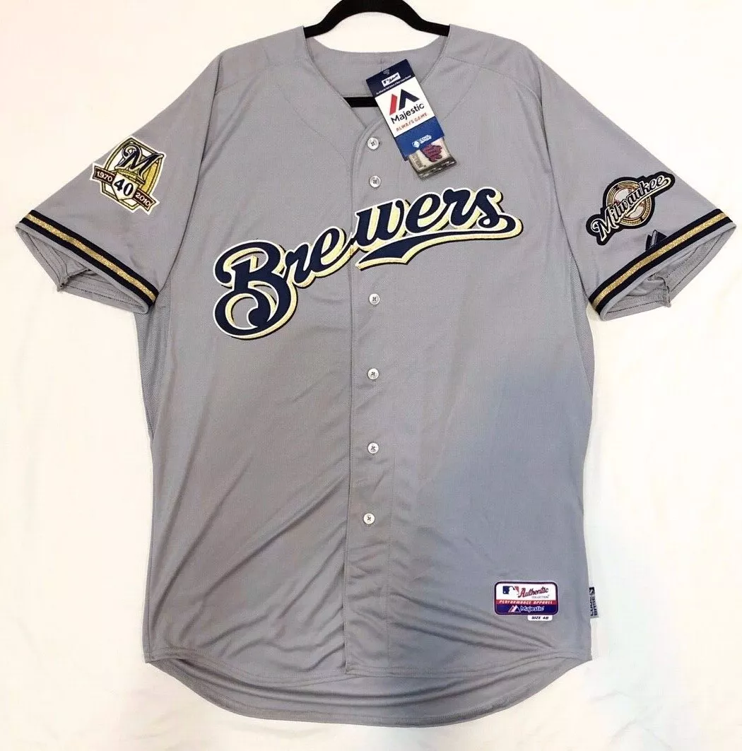 Majestic AUTHENTIC, 60 4XL, MILWAUKEE BREWERS, GRAY, COOL BASE ON FIELD  Jersey