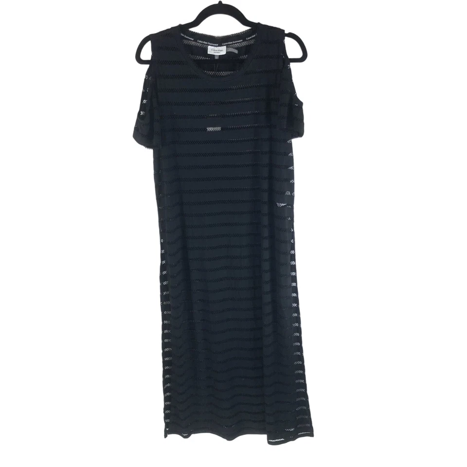 Maxi Vestido de Playa Calvin Klein Natación Cubrir Con Hombro Frío Negro S/M Foto 2 de 4
