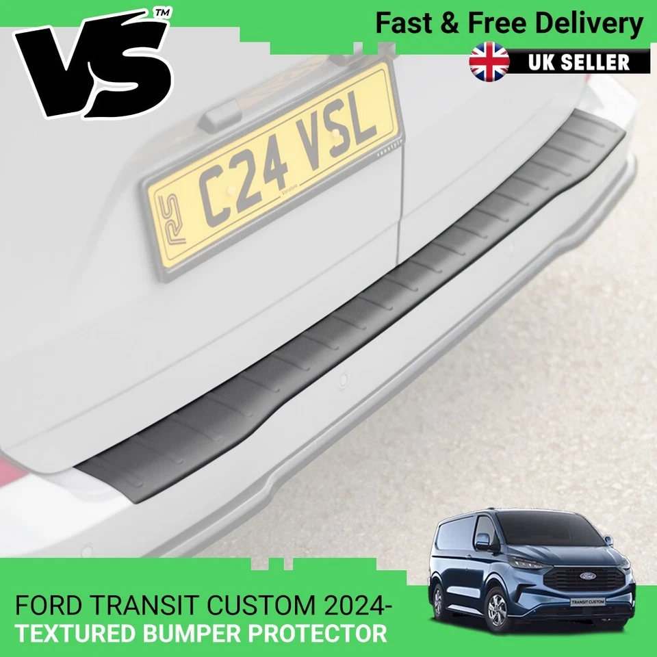 VANSTYLE FORD TRANSIT CUSTOM 2024 REAR BUMPER PROTECTOR TOUGH ABS RIDGED TEXTURED BLACK