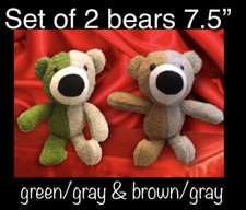 2pk 7.5 Soft plush Bears w Keychains Big Nose 2 Toned: Brown/Gray,Green/gray
