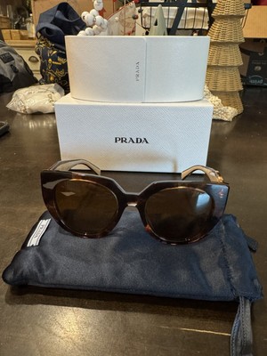 Prada Sunglasses SPR 14W 01R-2Z1 Polished Brown Tortoise and Beige w/case