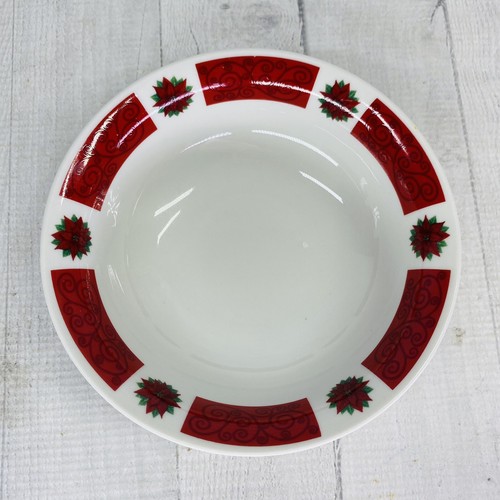 Oneida POINSETTIA Red Band Floral Stoneware Christmas Soup Cereal Bowls Set 4 - Picture 8 of 18