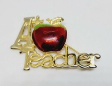 DANECRAFT Teacher Brooch Gold tone Red Enamel A+ Apple Pin Beautiful Vintage