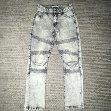 GS-115 Size 16 Girls Jeans Straight Mid Rise Distressed Moto Gray Denim