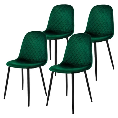 Lot de 4 chaises de salle à manger vert foncé velours avec dossier pieds en noir - Photo 1/4
