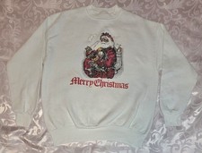 Vintage 80s Santa Clause Merry Christmas Large Size Crewneck Sweatshirt White