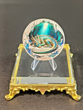 1 oz. 999 Kupfer Hochrelief-M&uuml;nze 999 versilbert Motiv "Drache" koloriert