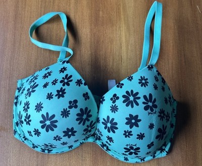 PINK Victoria's Secret Floral Push Up Bra 34DD Underwired Turquoise