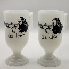 Al Hirt Legendary Jazz Trumpet Player Milk Glass Footed Coffee Cup Mug Set of 2