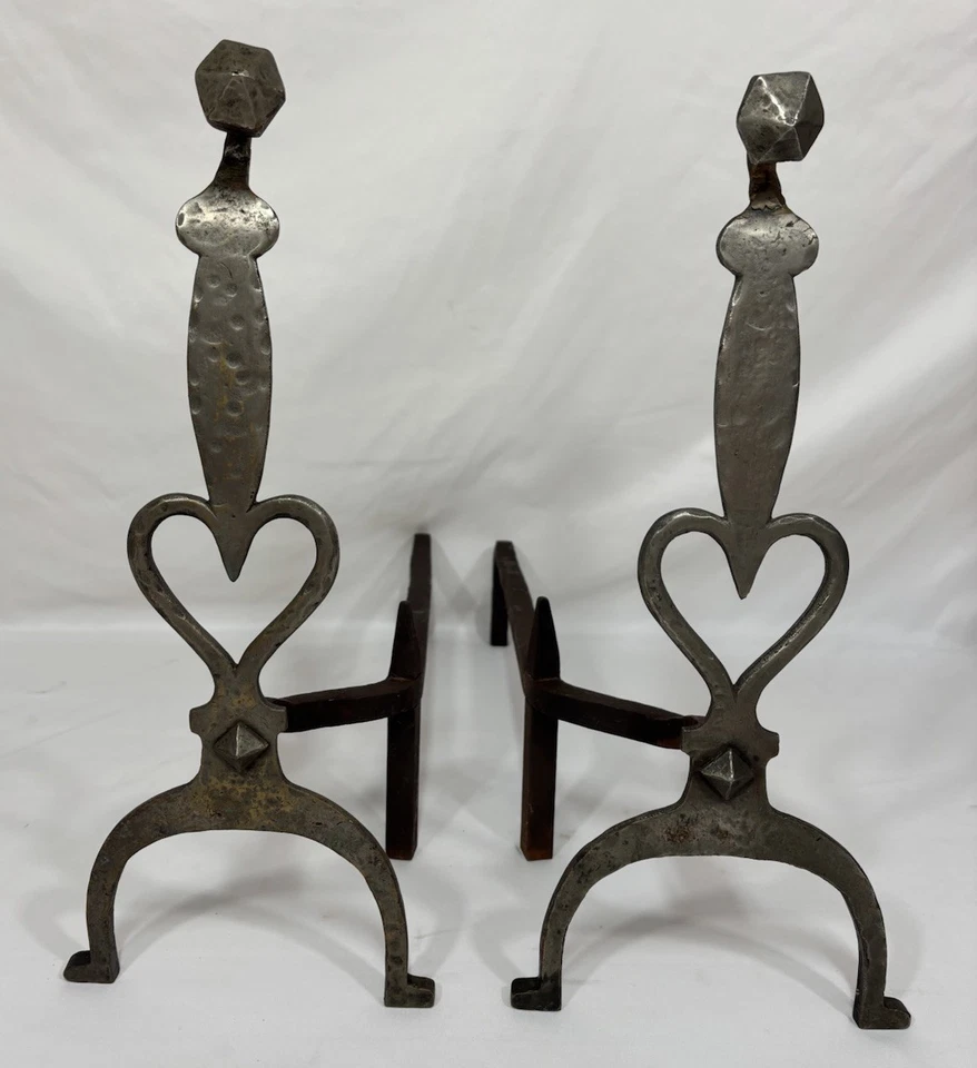 罕见古董一对 19 世纪 40 年代锻造黄铜和铁心匕首壁炉安迪龙 — 第 4/4 张图片