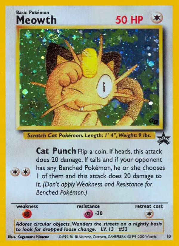 Meowth - 10 - Pokemon Wizards Black Star Promo Card GAME BOY HP