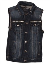 Gilet uomo Zara denim UK 36 piccolo blu navy cotone CT05