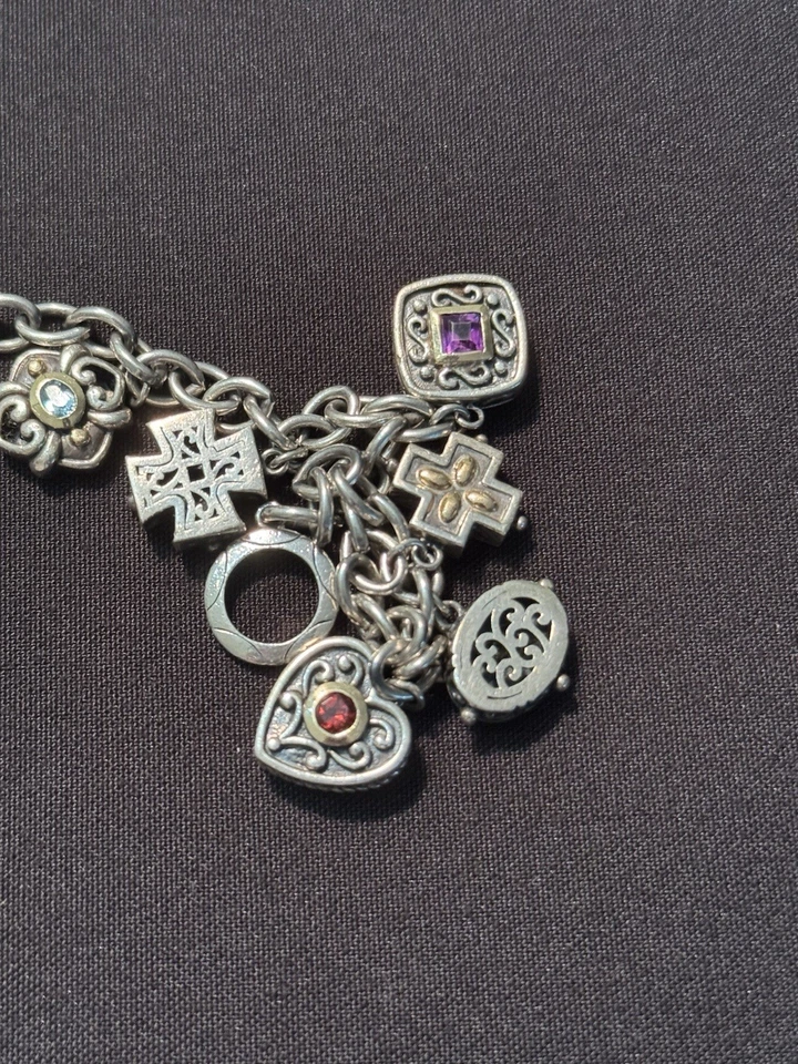 Brazalete vintage de oro de 14 quilates con piedras preciosas de plata 925 línea de palanca Rolo con cabujones Foto 2 de 4