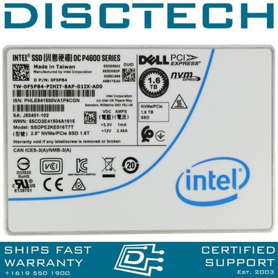 Dell F5P84 Intel SSDPE2KE016T7T 1.6TB 2.5'' TLC DC P4610 MU PCIe NVMe 3.1 SSD