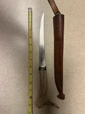 Filet Knife, Used, 8 Inch Blade, With Leather Sheath