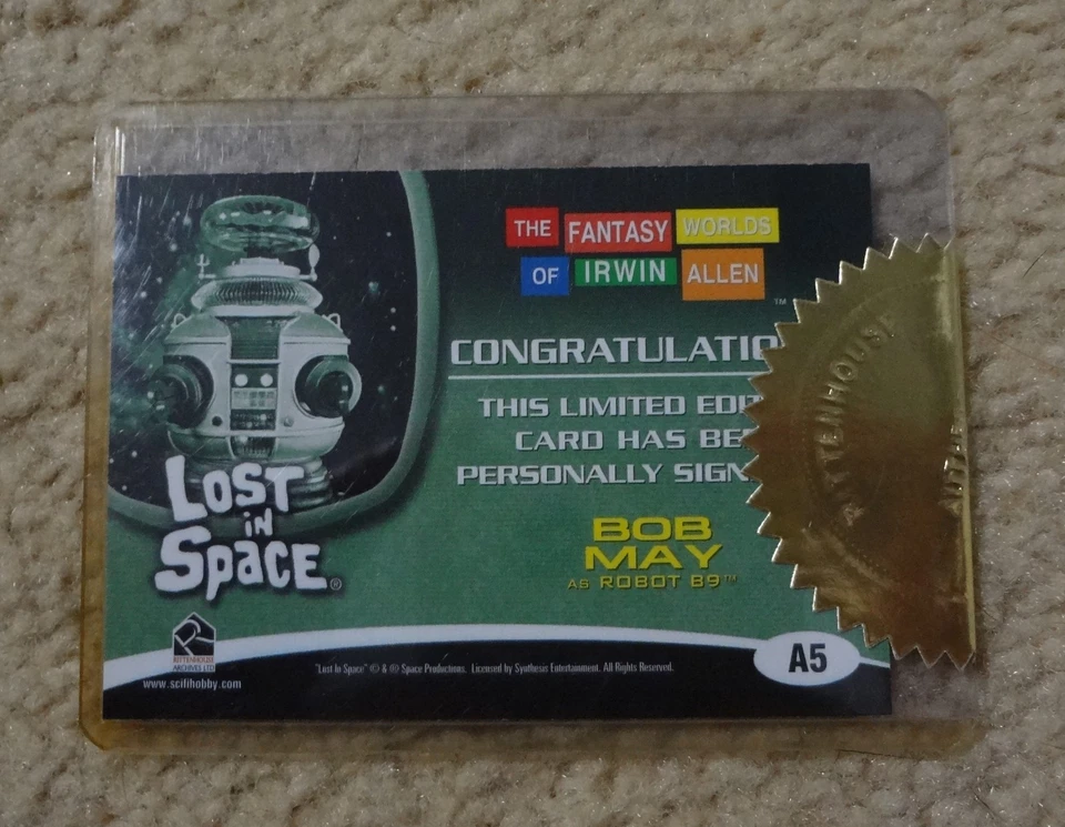 THE FANTASY WORLDS OF IRWIN ALLEN LOST IN SPACE BOB MAY AUTOGRAPH CARD A5 - Image 2 of 2