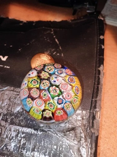 VTG Millefiori Murano STYLE Art Glass Cane Multicolor Paperweight No Label