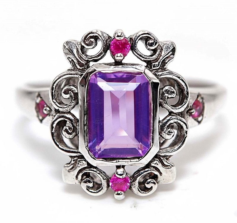 1CT  Amethyst 925 Solid Sterling Silver Art Deco Ring Sz 7 PC9-4