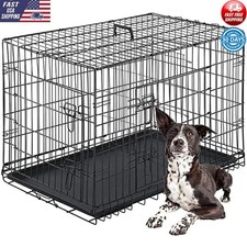Durable Folding Dog Crate Pet Kennel Double Door Indoor Outdoor Divider Tray New