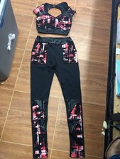 Dance Costume Medium Child Red Reverence Jazz Contemporary Acro Plaid Metallic