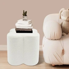 Charm Floor Pouf White Floral-Shaped Pouf Puff Foot Rest Small Vanity Stool