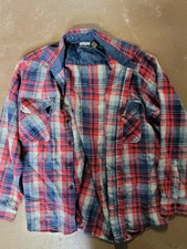 VTG Fieldmaster Wool Blend Shirt Mens Large tall Red Blue Plaid 90s Made In USA