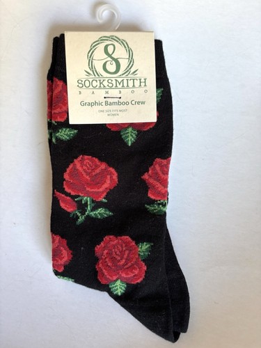 Socksmith Women's Bamboo Crew Socks Rosy Toes Red Roses Novelty Footwear