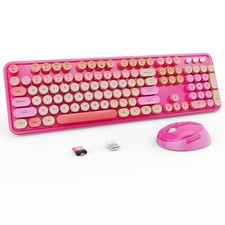 Wireless Keyboard And Mouse Combo Retro Typewriter Round Keycaps Red Set