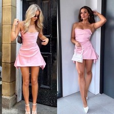 HOUSE OF CB 'Jasmine' Rose Pink Draped Strapless Corset Dress NWOT size XS