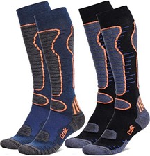 Merino Wool Ski Socks Mens Womens 2 Pairs for X-Large 2 Pairs-black blue