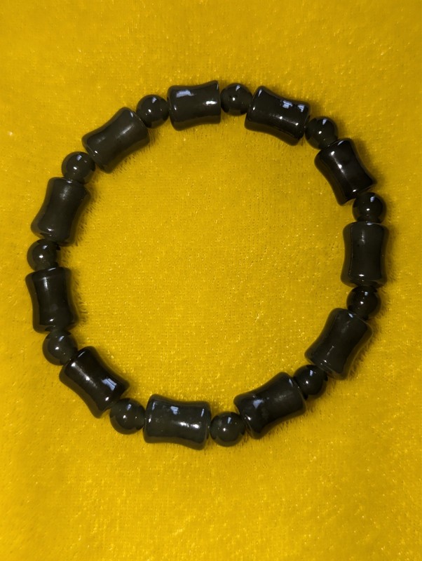 Hetian Jade Bracelet Dark Green/Olive Bamboo and Round Shaped Beads