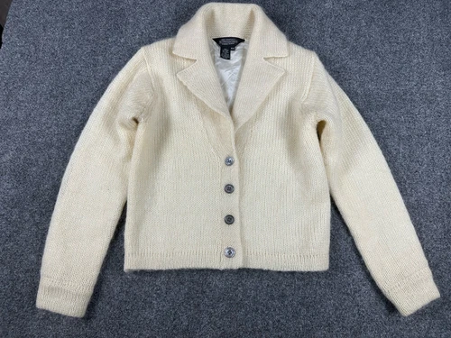OFF WHITE The J Peterman Company maglione donna lana mohair bottoni giacca avorio XS vintage