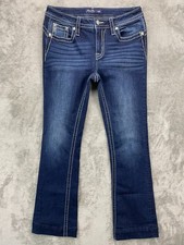 Miss Me Women's Mid Rise Boot Jeans 28 Real 29x30.5 Blue 5 Pocket Whiskered