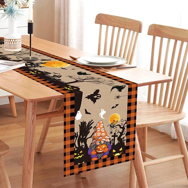 Halloween TischläUfer Vintage Orange Schwarz Plaid 35X180Cm Tischdekoration Deko-image