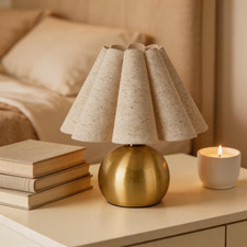 Gold Metal Table Lamp with Pleated Shade for Cozy Bedroom Nightstand