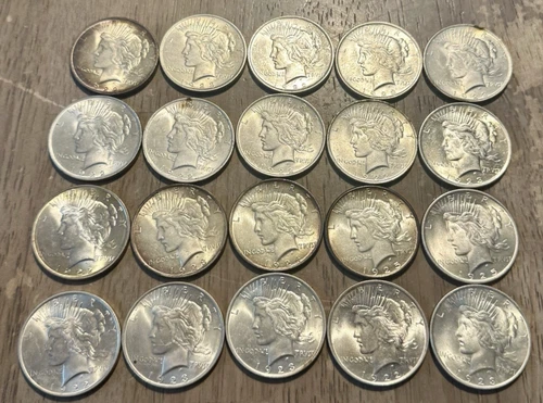 Roll of (20) Choice/Gem BU Peace Silver Dollars, Lustrous Coins, 1922-1925 Mix