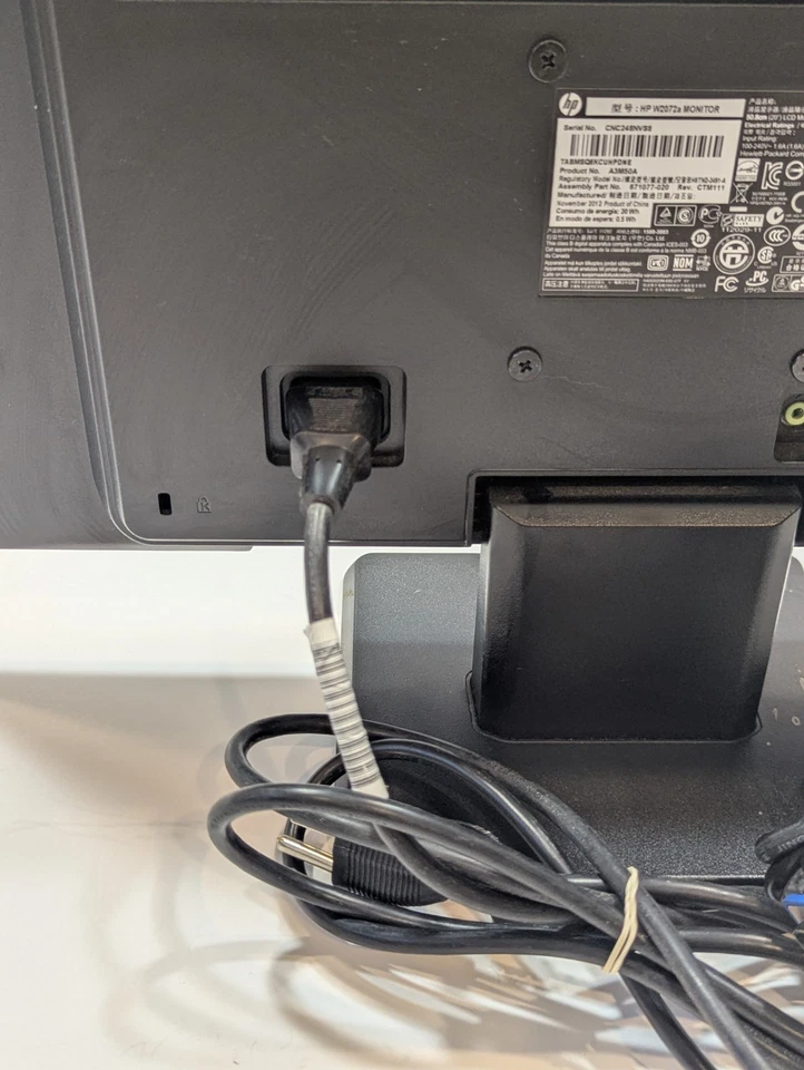 HP Computer Monitor W2072a LED Backlit LCD w/Built-in Speakers VGA DVI A3M50A - Image 3 of 4