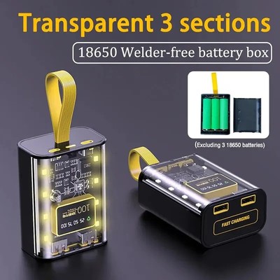 3*18650 Power Bank Gehäuse Campinglampe akku ladebox Powerbank USB A, C, Mikro