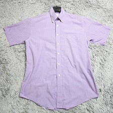 Brooks Brothers 346 Non Iron Shirt Mens Medium Purple Gingham Button Down Cotton