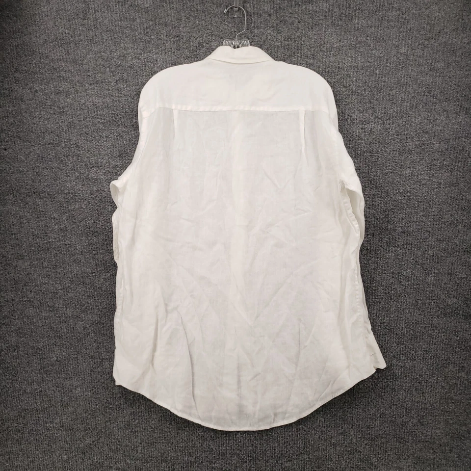 Alfani Button Up Shirt Mens M Medium White Linen Long Sleeve Collared Casual - Image 2 of 4
