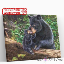 Bear Animal Paint By Numbers Kit DIY Acrylic Framed Canvas Art Kids Decor