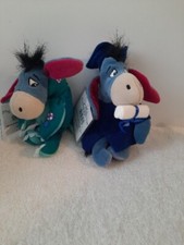 Disney Store 9" Eeyore Graduation And Eeyore Dinosaur Mini Bean Bags New With...
