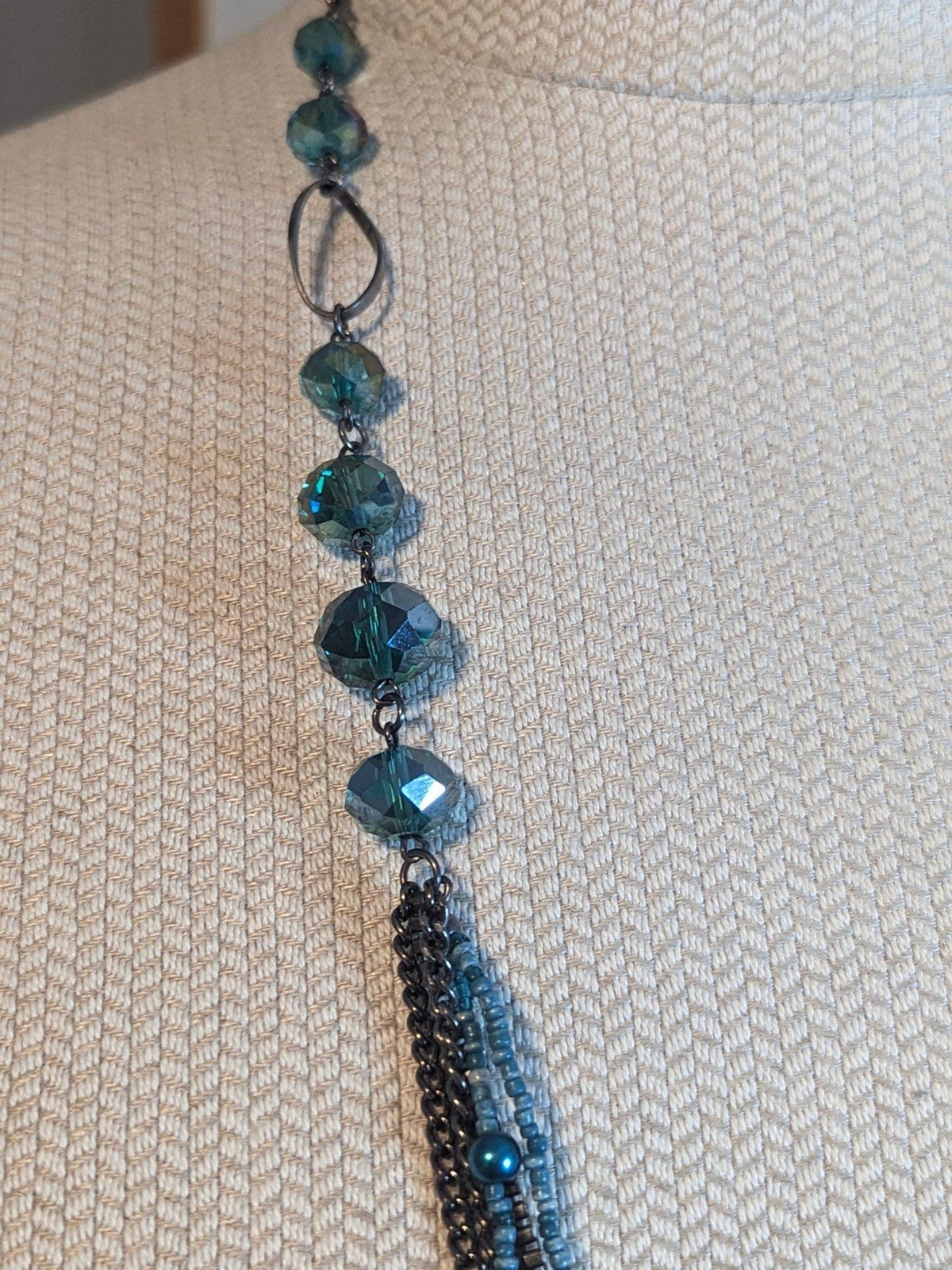 Multilayer Silver Chains & Turquoise Color Beaded… - image 3