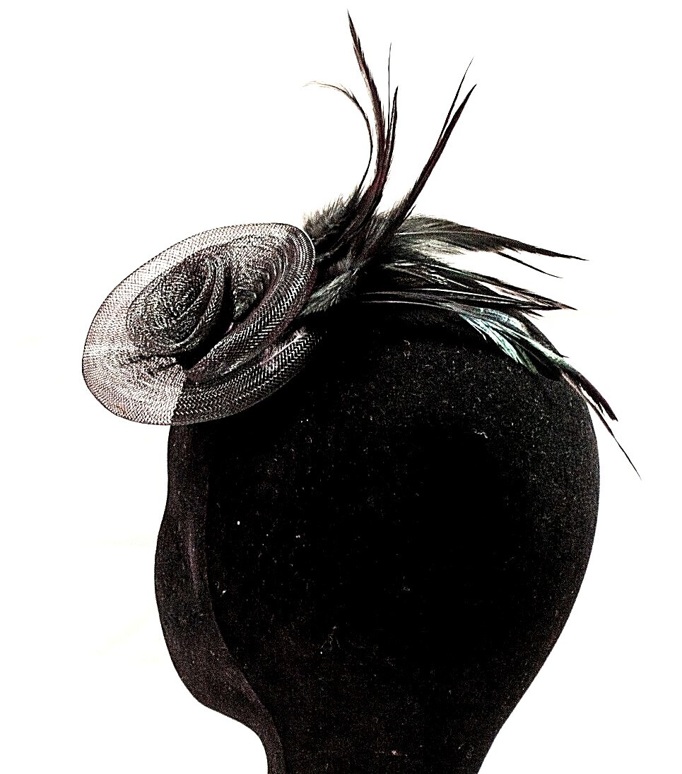 Fascinator Black Clip in Circular Flower with Feather Detailing New + Tags image 2